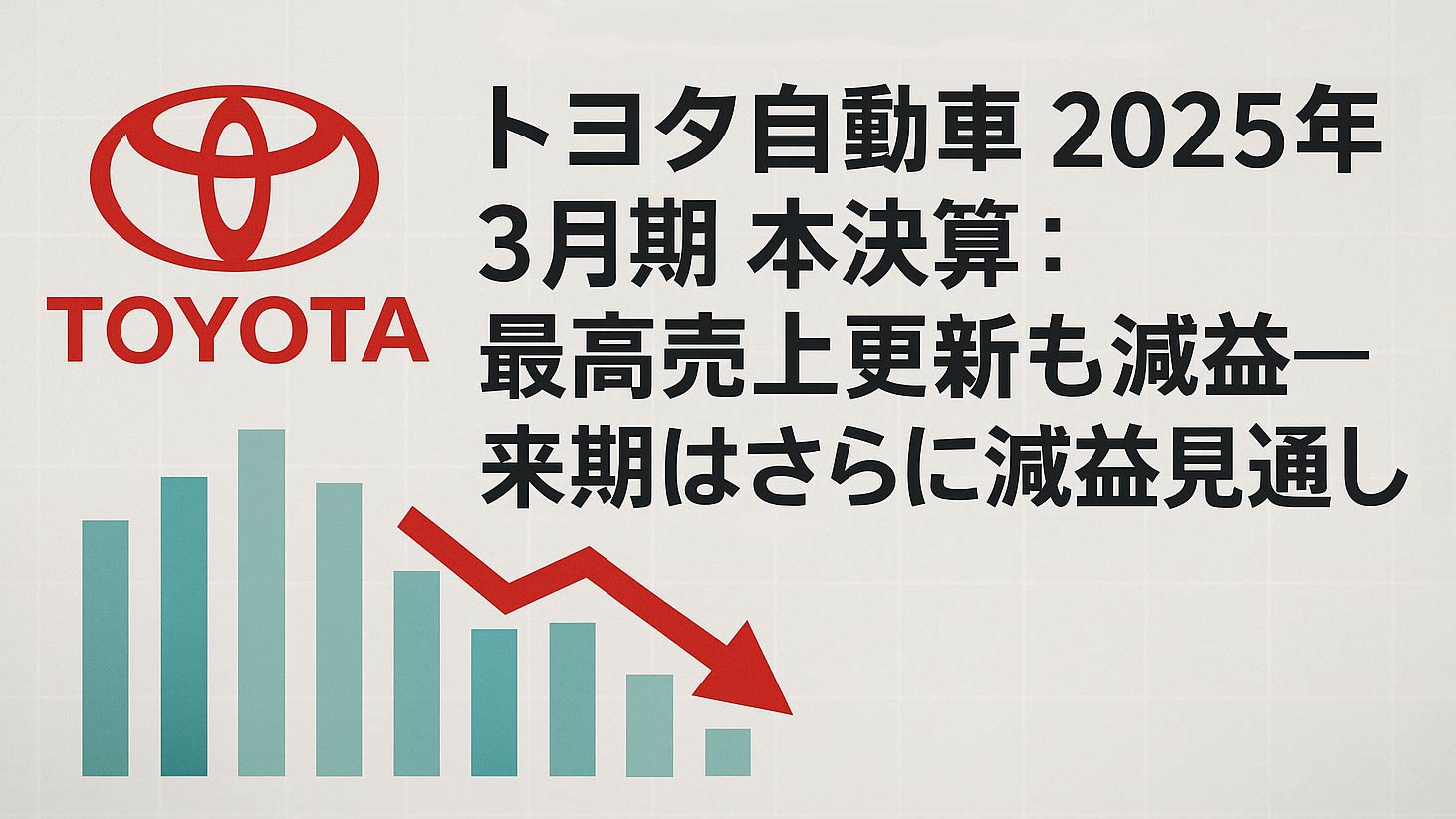 タイトル画像　トヨタ自動車 2025年3月期 本決算：最高売上更新も減益─為替逆風＆米関税を織り込み、来期はさらに減益見通し